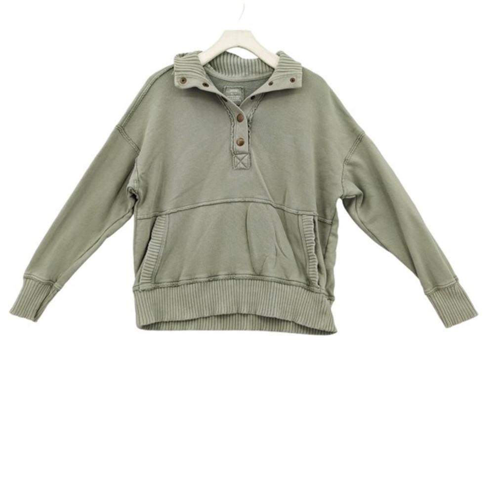Aerie Women Granola Oversize Henley Sweatshirt XS Sage Green Distressed Pullover